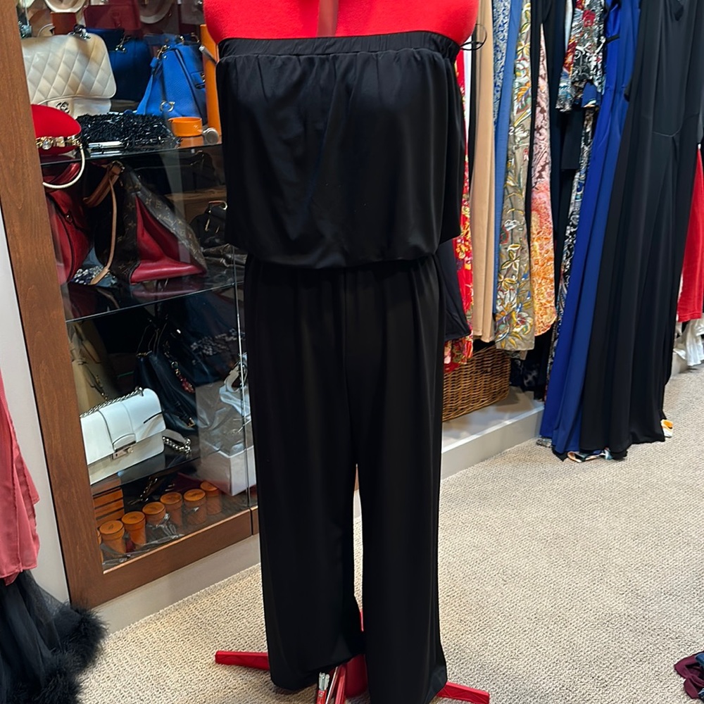 Flowy petite large slip on strapless jumpsuit! Like new!